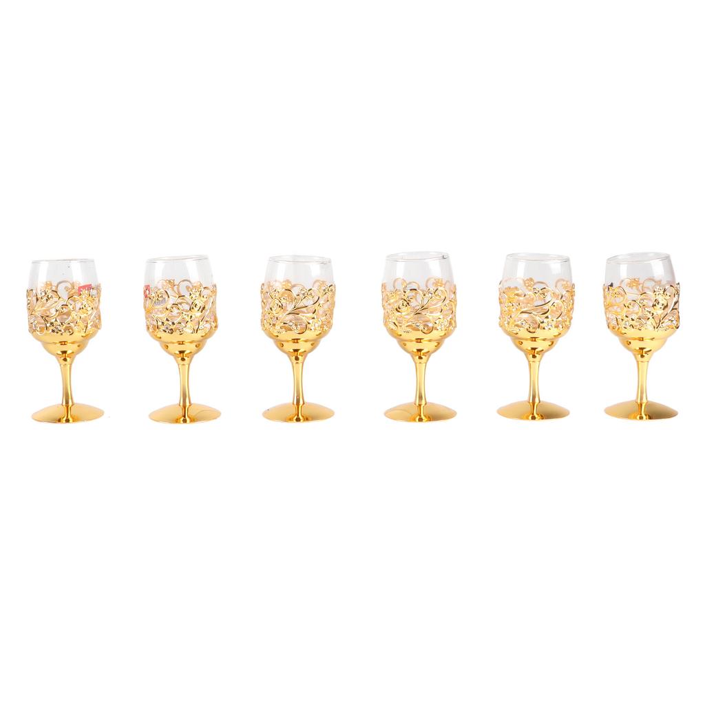 6PCS Set Vintage Wine Glasses Set Flower Embossed Pattern Transparent Glass Water Goblets