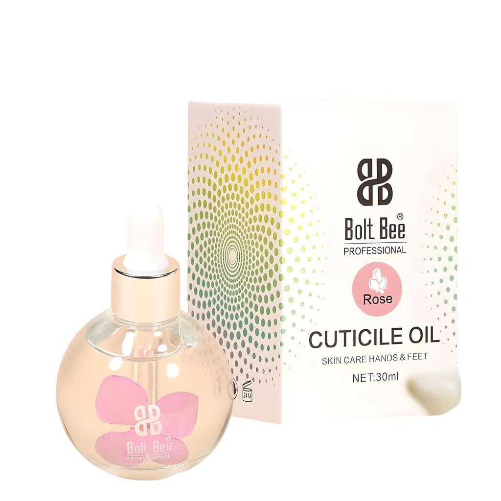 Bolt Bee Cuticle Oil for Nails, 30ml, Natural Revitalising Treatment for Damaged Cuticles and Dry Skin with Dropper, Rose