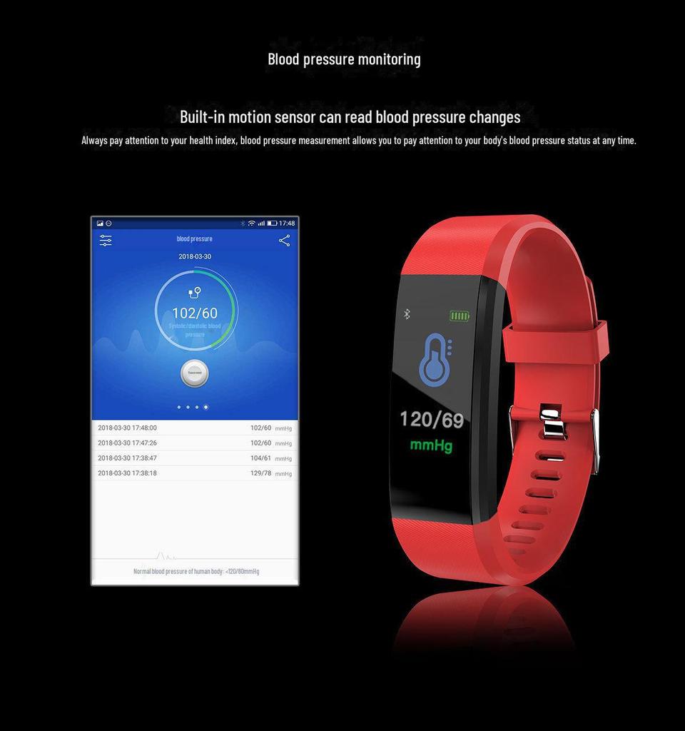 Braccialetto Smart ID115 Plus con Schermo a Colori - Pedometro Sportivo Impermeabile con Sincronizzazione Bluetooth, Monitoraggio Frequenza Cardiaca e Pressione Sanguigna