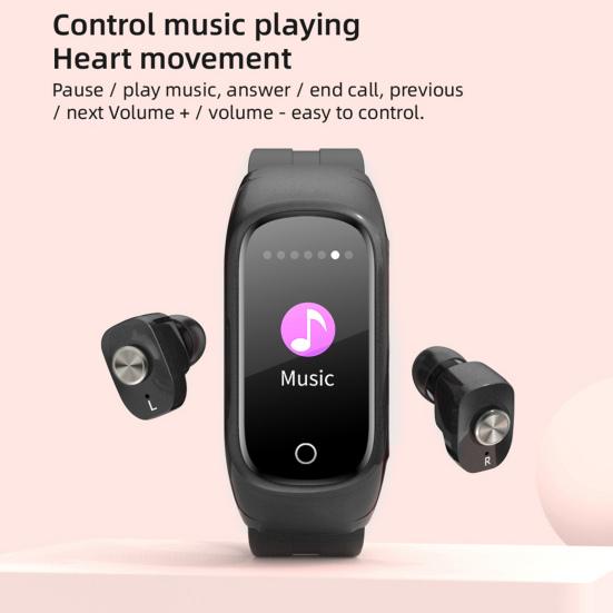 N8 Bluetooth-kompatible Uhr Multifunktionale Gesundheitsüberwachung Zinklegierung 0,96 Zoll Smartwatch mit True Wireless Stereo-Kopfhörern für Fitness