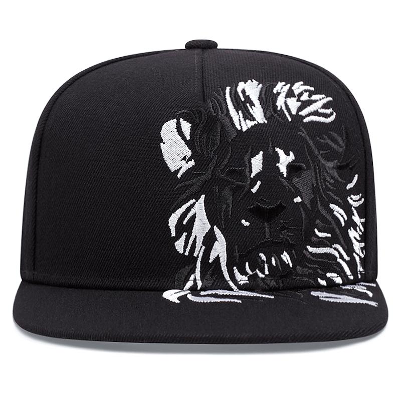 2025 New Fashion Lion Embroidered Flat Brimmed Hat Men's Casual Hip Hop Hat Women's Outdoor Sports Decorative Hat Sunshade Hat