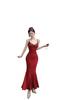 Sweet Spice Girl Robe Red Suspender Dress Birthday New Temperament Splicing Lace Waist Long Dress Fishtail Dress