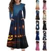 Rochie cu Volane în Trepte pentru Fete Ziua Halloween - Maxi cu Mâneci Lungi Imprimată cu Buzunare