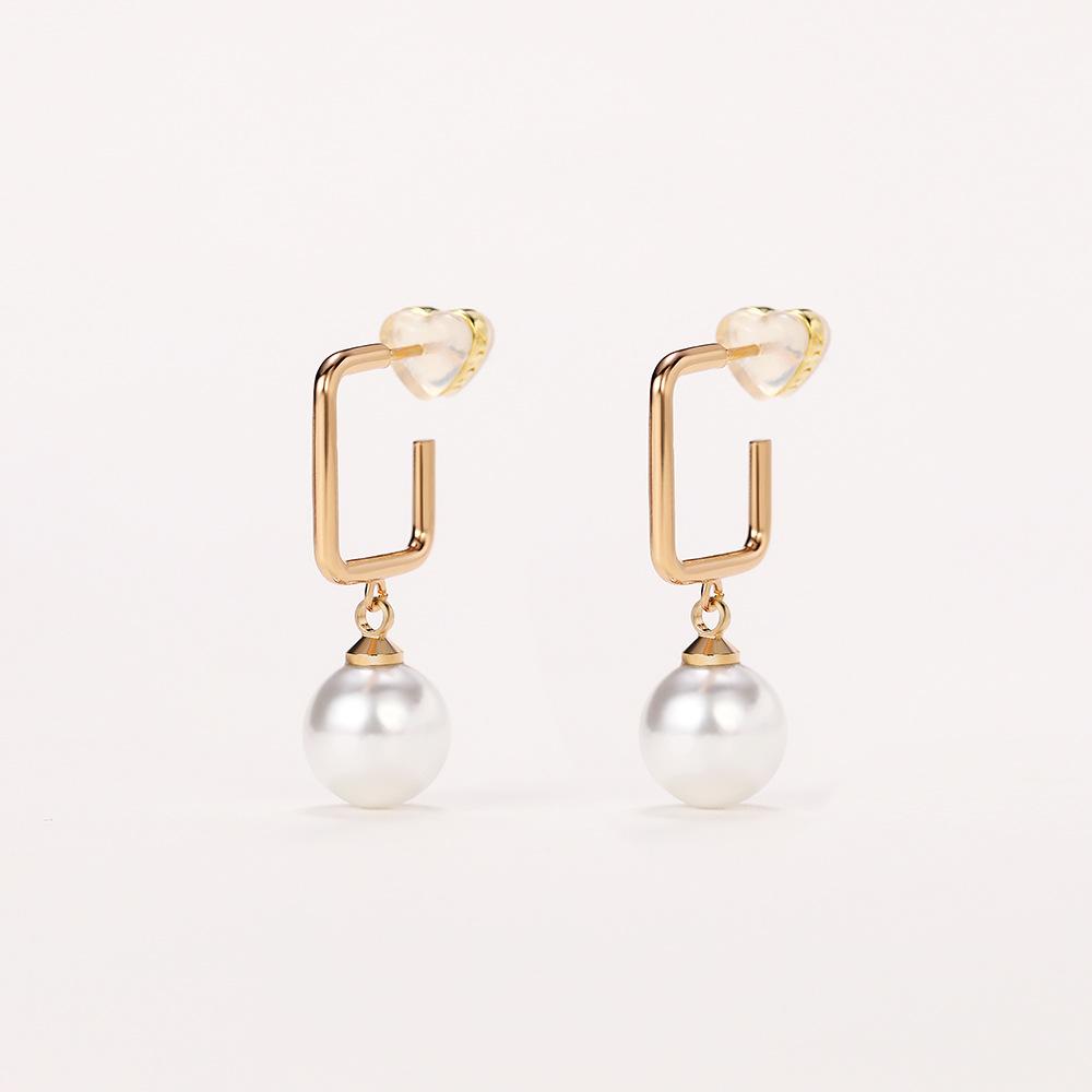Simple Geometric Imitation Pearl Stud Earrings, Personalized Versatile Long Earrings, Fashionable Face And Thin Earrings For Women