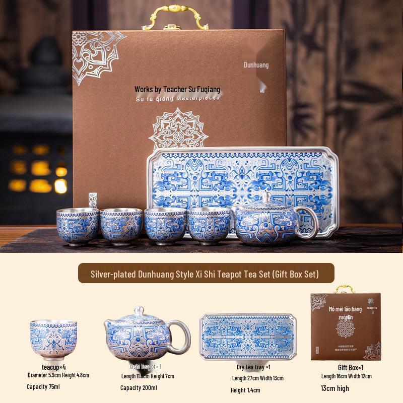 2025 Silver-Plated Ceramic Gongfu Tea Set with Teapot and Cups in Gift Box