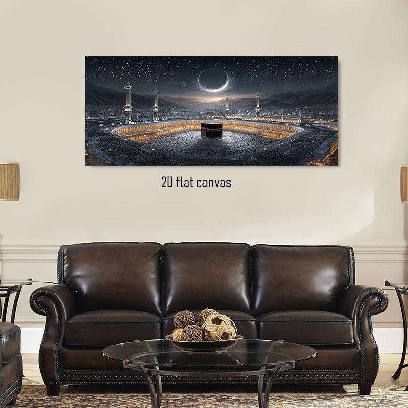 

1pcs Mecca Holy Temple Night Scene Decoration Painting Islamic Culture Canvas Hanging Painting Religious Theme Home Wall Decorat (as the picture,50x100cm No Frame)