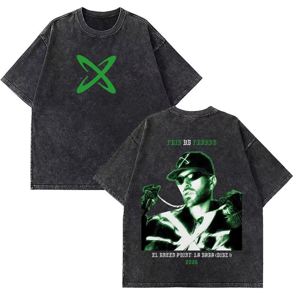 Rapper Feid Ferxxo Tour Print Vintage Washed Tshirts Men Women Fashion Hiphop Casual Loose Oversized Tshirt Fan Gifts Top