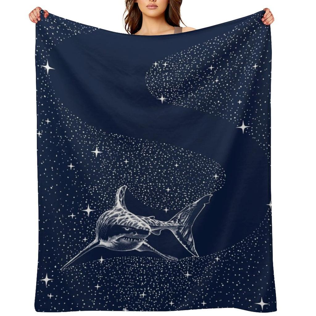Starry Shark Throw Blanket Custom Moving Decorative Sofas Summer Blankets