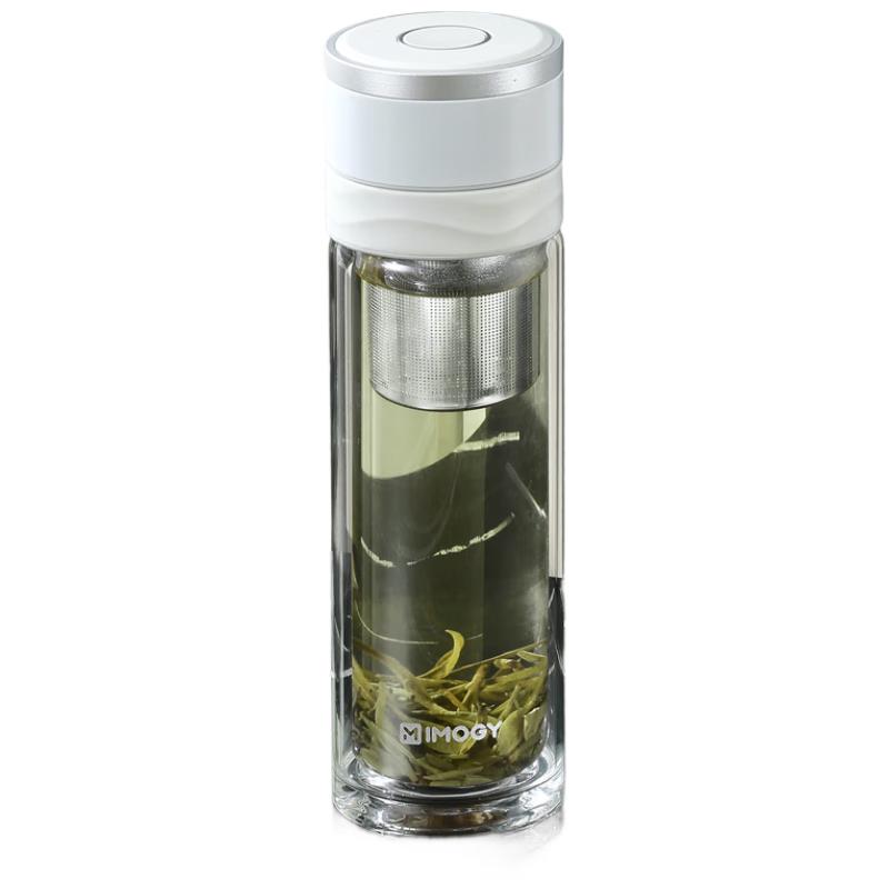 IMOGY One-Touch Open Double-Layer Tea Infuser Glass Mug 330ml