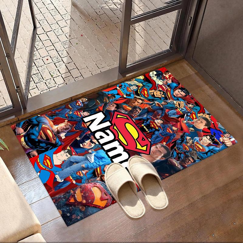 Custom Name Personalized Superman Print Carpet, Versatile Home Decor Rug, for Playroom, Apartment, Balcony, Entryway, Hallway Gift