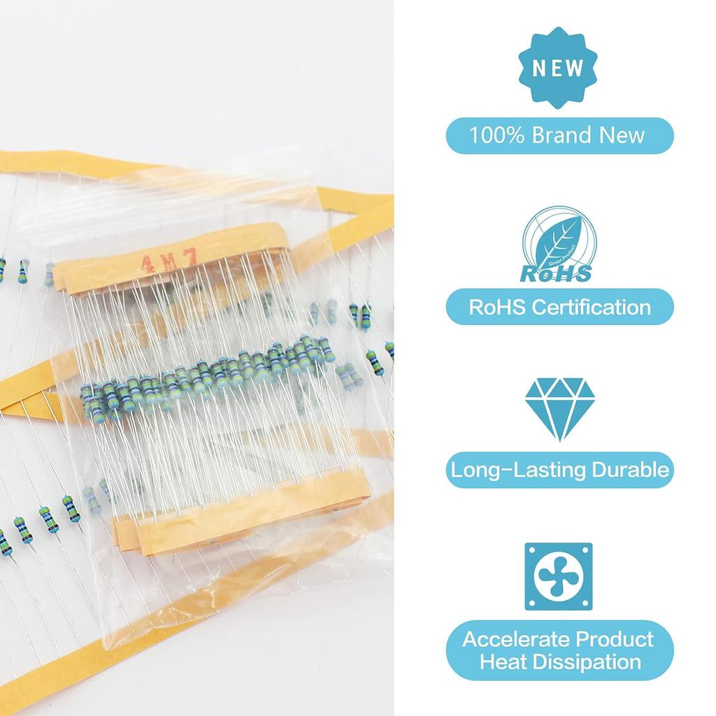100 Pcs 10R Ohm Resistors YIWANSON 0.25 W Metal Film Resistor, Tolerance ±1% 1/4w Metal Film Fixed Resistor for Repair Electronic Systems, Repair