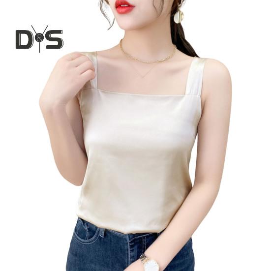 Women Vest Square Collar Sleeveless Smooth Tank Tops Solid Color Breathable Casual Camisole Daily Wear