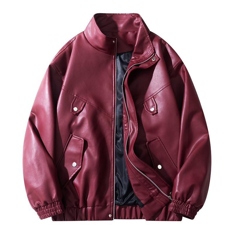 

Американская ретро-куртка из искусственной кожи, мужская осенне-зимняя куртка с лацканами, повседневное мужское кожаное пальто из искусственной кожи XXXL красный