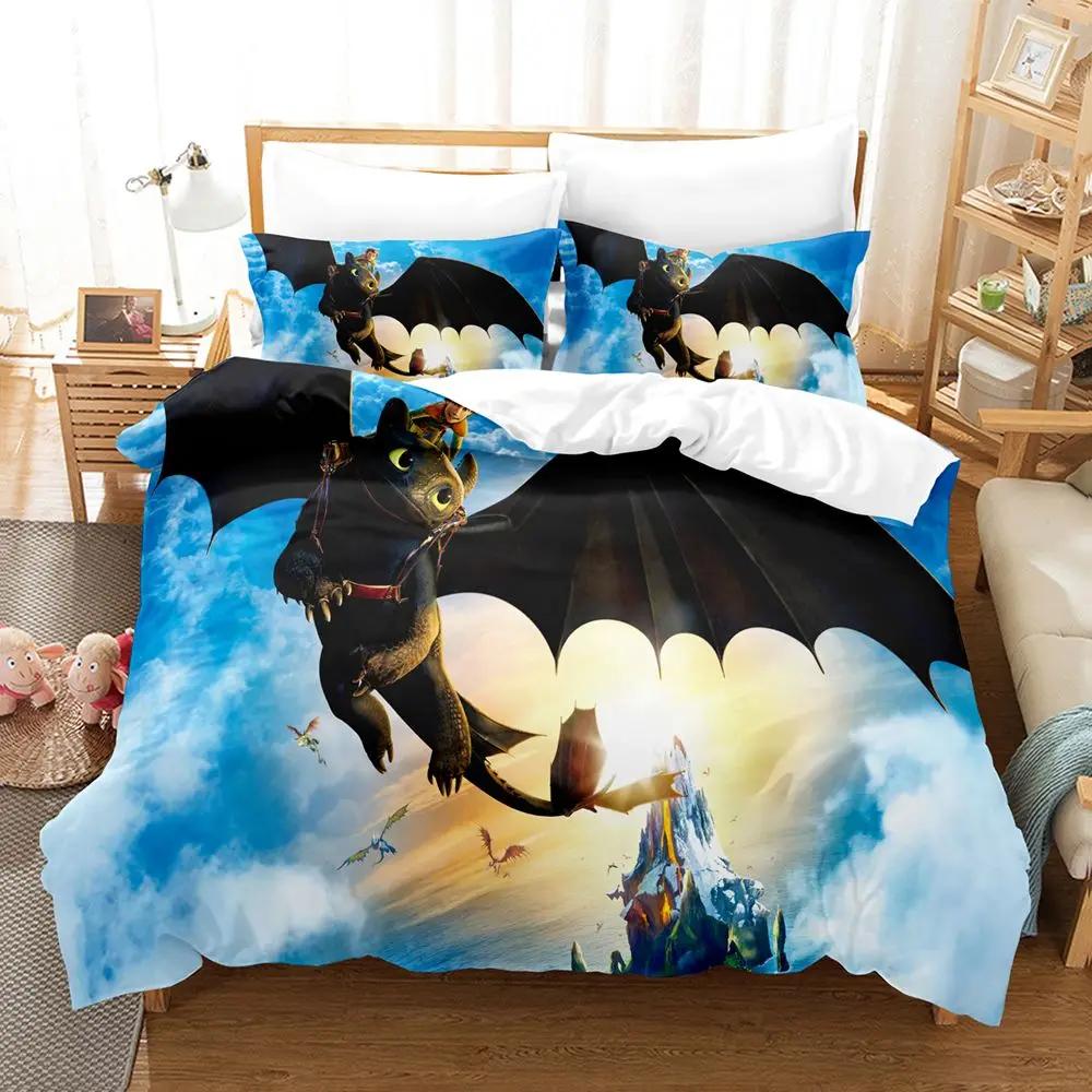 Anime T-Toothless Boy Duvet Cover Set, Polyester Bedding Set For Home 2-Piece Set 1 Quilt Cover with Pillowcase for Boy Gifts