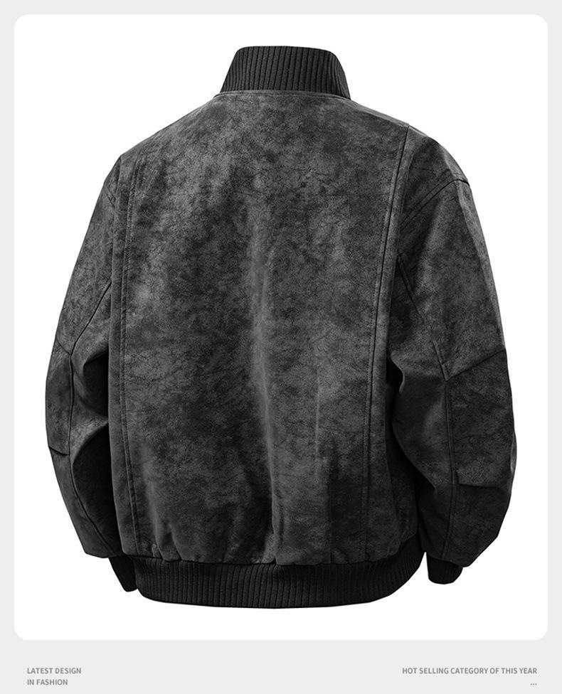 Unisex Retro PU Leather Patchwork Stand Collar Jacket - Spring Casual, Plus Size Available