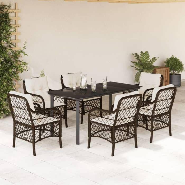 VidaXL Ensemble à Manger de Jardin avec Coussins 7 pcs, Table et Chaises de Patio, Meubles d'Extérieur Terrasse, Moderne, 3212121