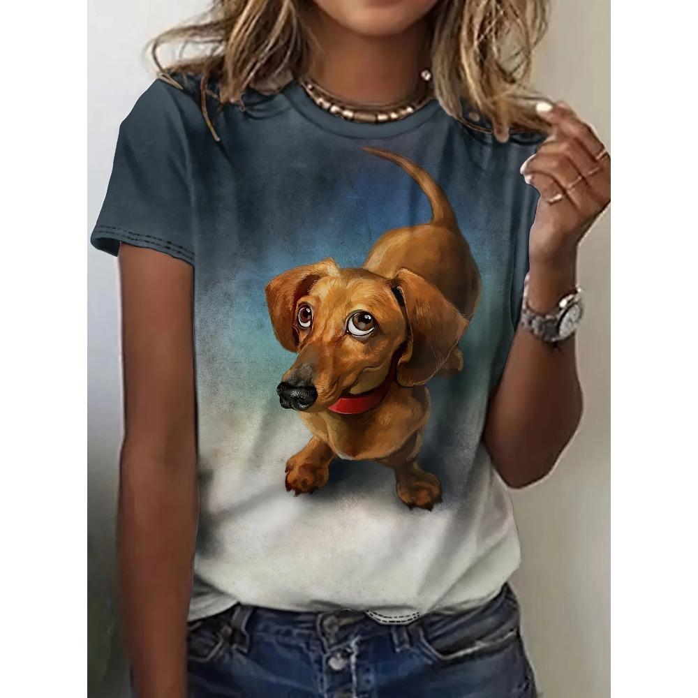 Summer New Women's 3D Digital Print T-shirt Loose Casual Round Neck Short-sleeved Creative Animal Print Top Y2K Streetwear