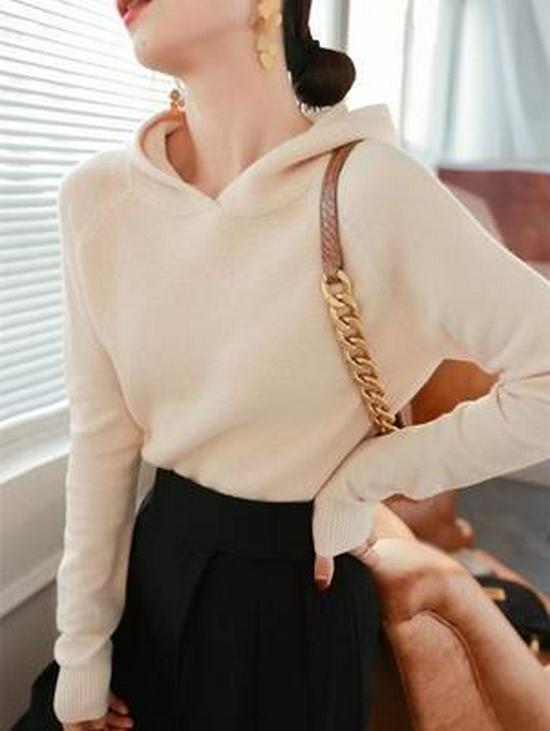 Women's Loose Fit Cashmere Hoodie - Spring/Autumn Korean Style Wool Knit Sweater