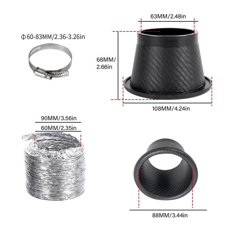 Air Intake Turbo Inlet Pipe Air Intake Turbo Inlet Pipe Set Car Front Bumper Turbo Inlet Pipe Easy Installation Carbon Fiber