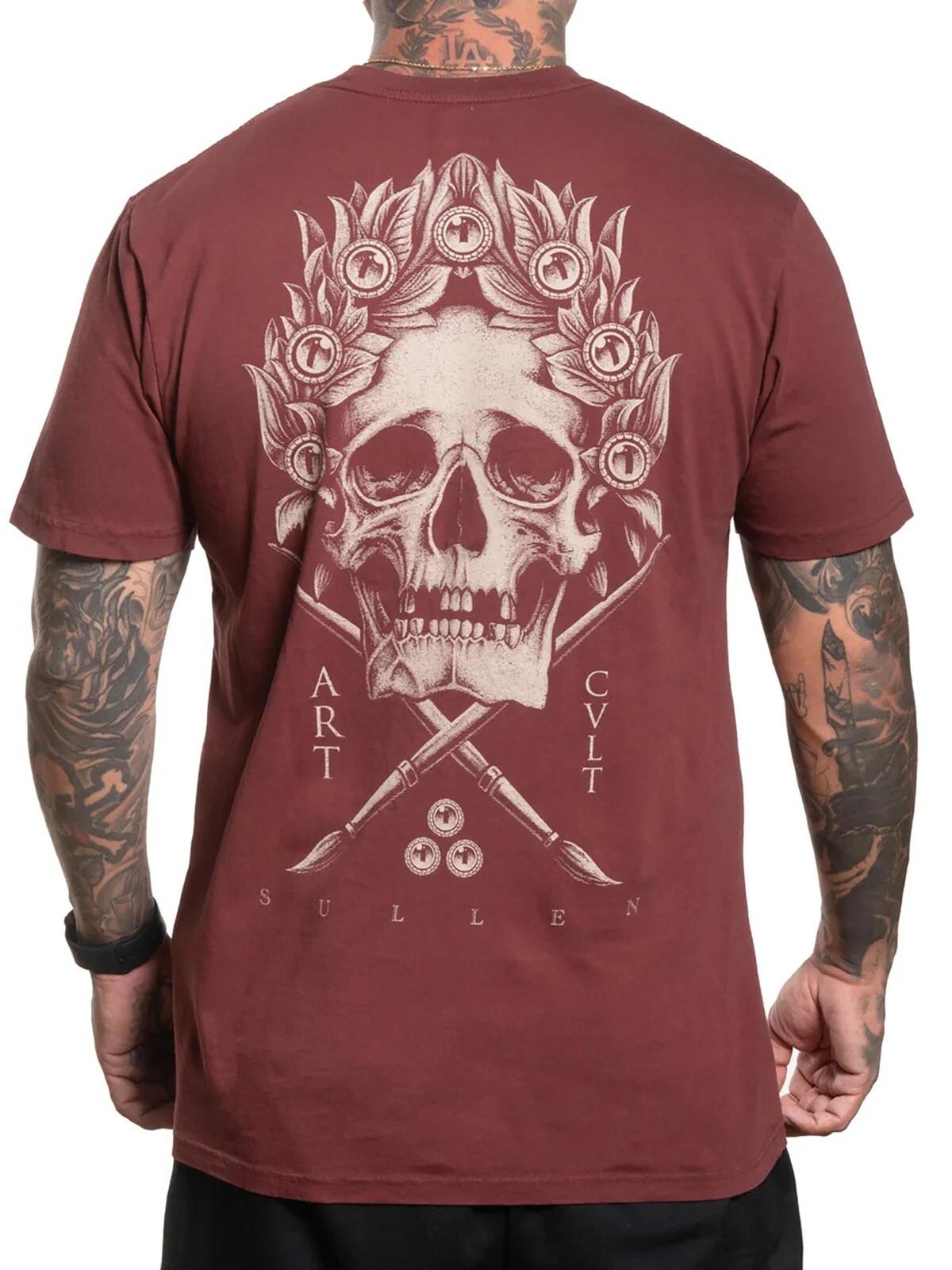 Sullen Men s Caesar Short Sleeve Premium T-shirt Tattoo Art Skull and Crown Tee 3XL