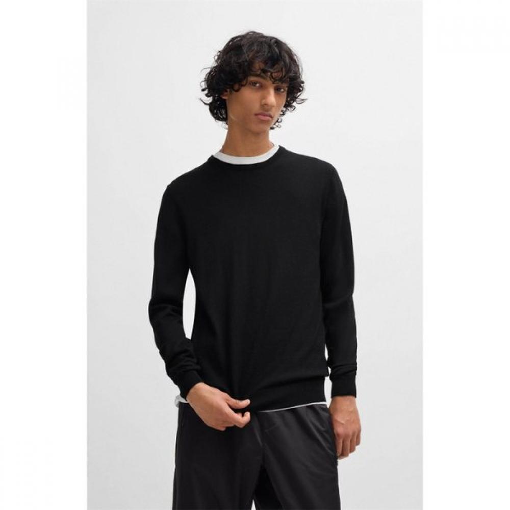 Hugo Regular Fit Embroidered Logo Virgin Wool Knit Sweater Black 50476832001 M