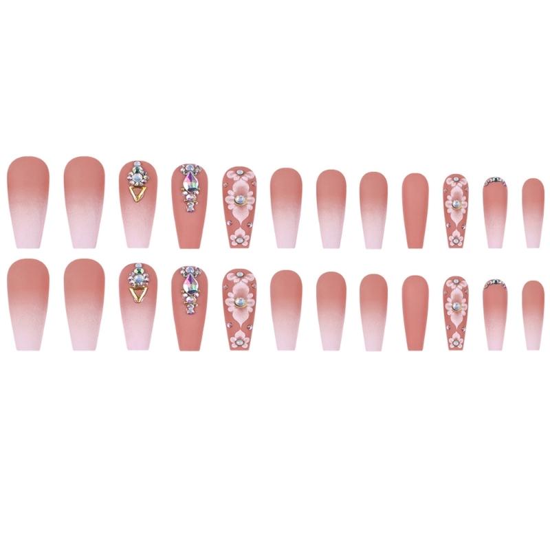 24Pcs Independence Day Themed Gradient Pink Camellia False Nail Stick On Nail for Fashion Enthusiasts and Parties Event