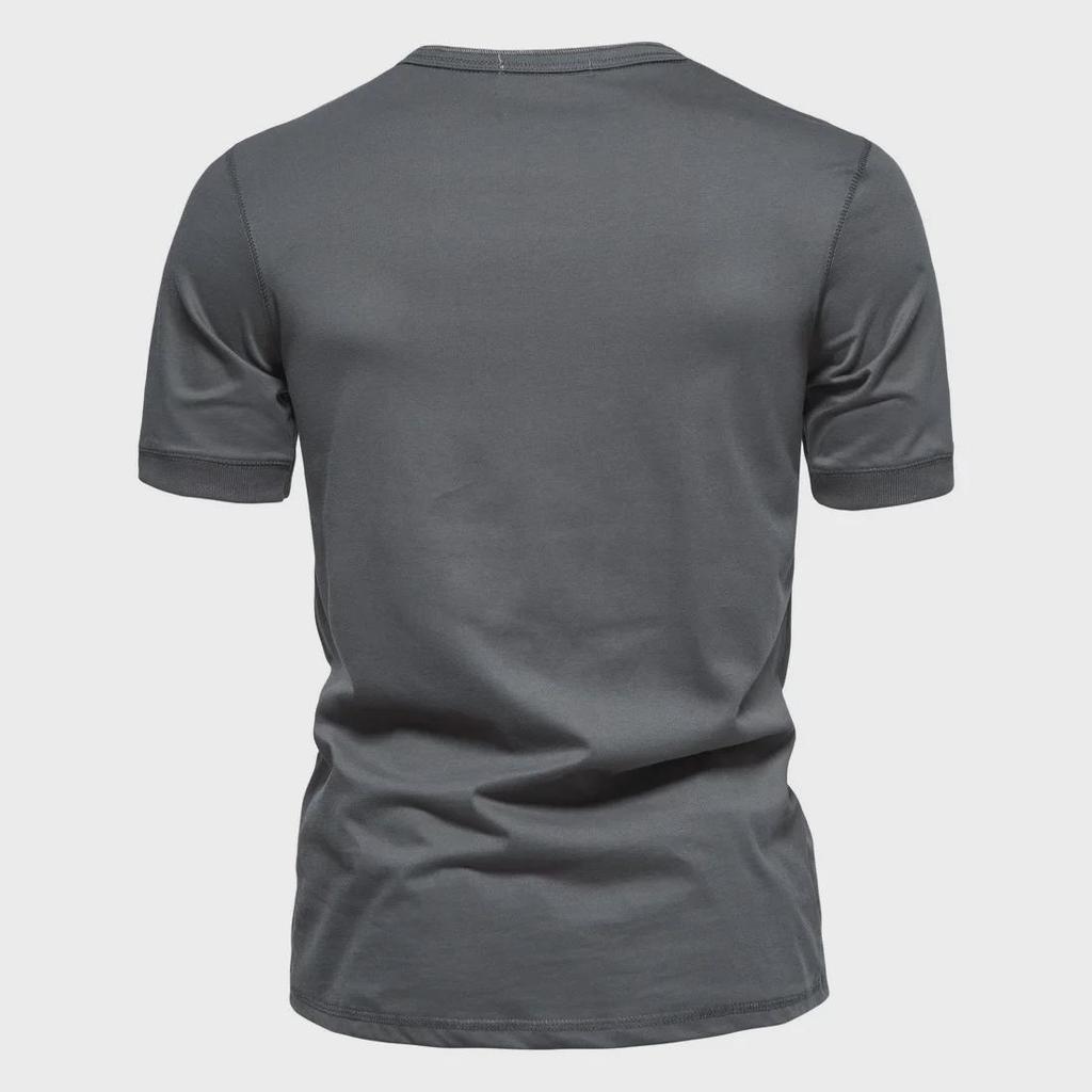 Pánské jednobarevné americké letní jednobarevné tričko Henley s polovičním rukávem - trendy sportovní oblečení pro volný čas