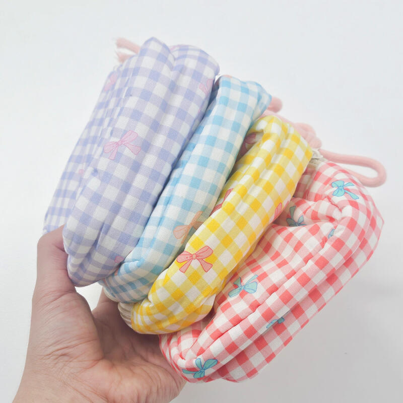 Square Check Fabric Multipurpose Sanitary Napkin Pouch, 4 Colors