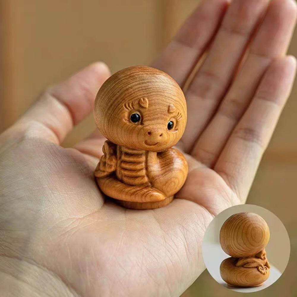 Wood Carving Chinese Zodiac Crafts Cute Snake Desktop Decoration New Wooden New Year Decoration