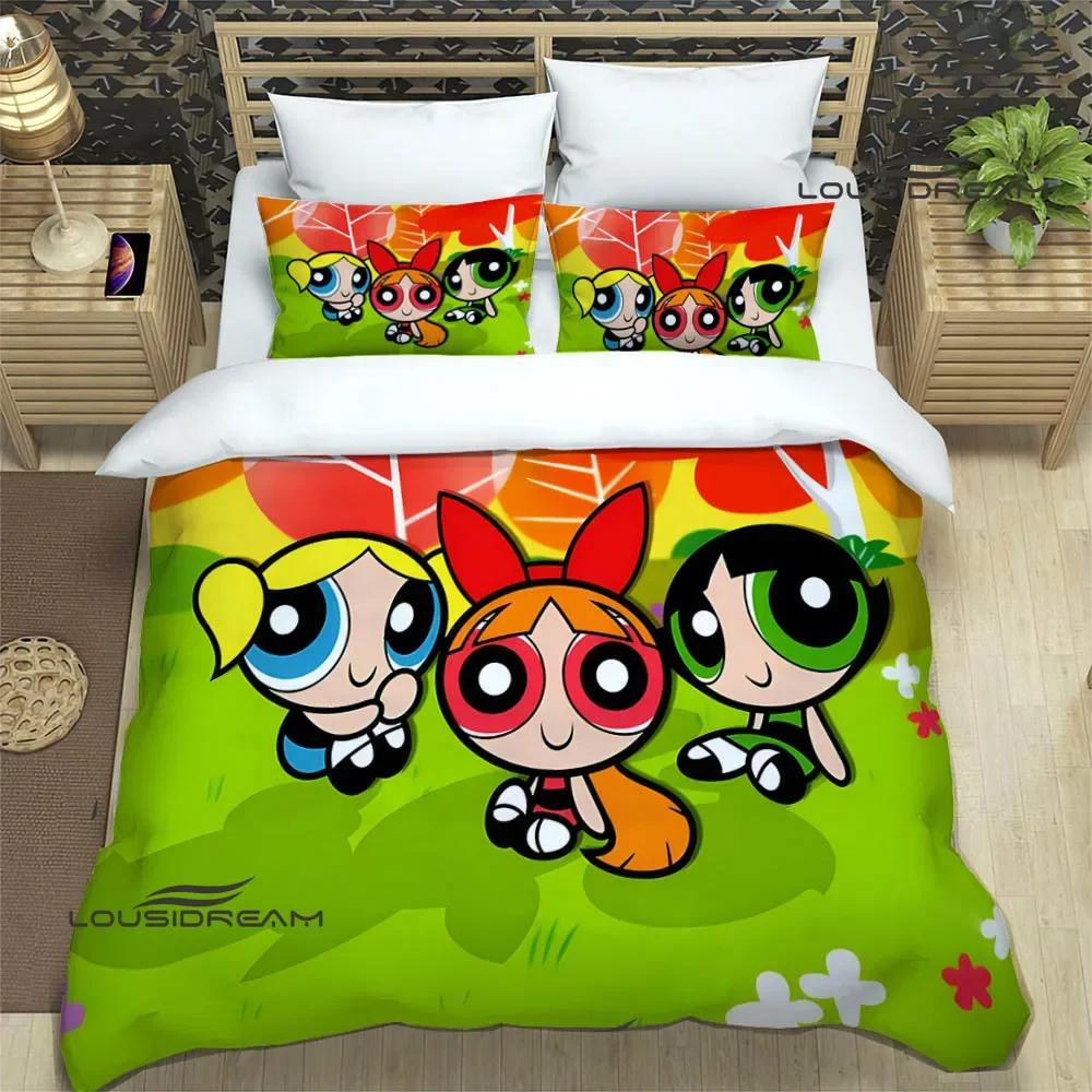 3D P-Powerpuff-Girls Cartoon Bedding Sets Exquisite Bed Supplies Set Duvet Cover Comforter Set Bedding Set Luxury Birthday Gift