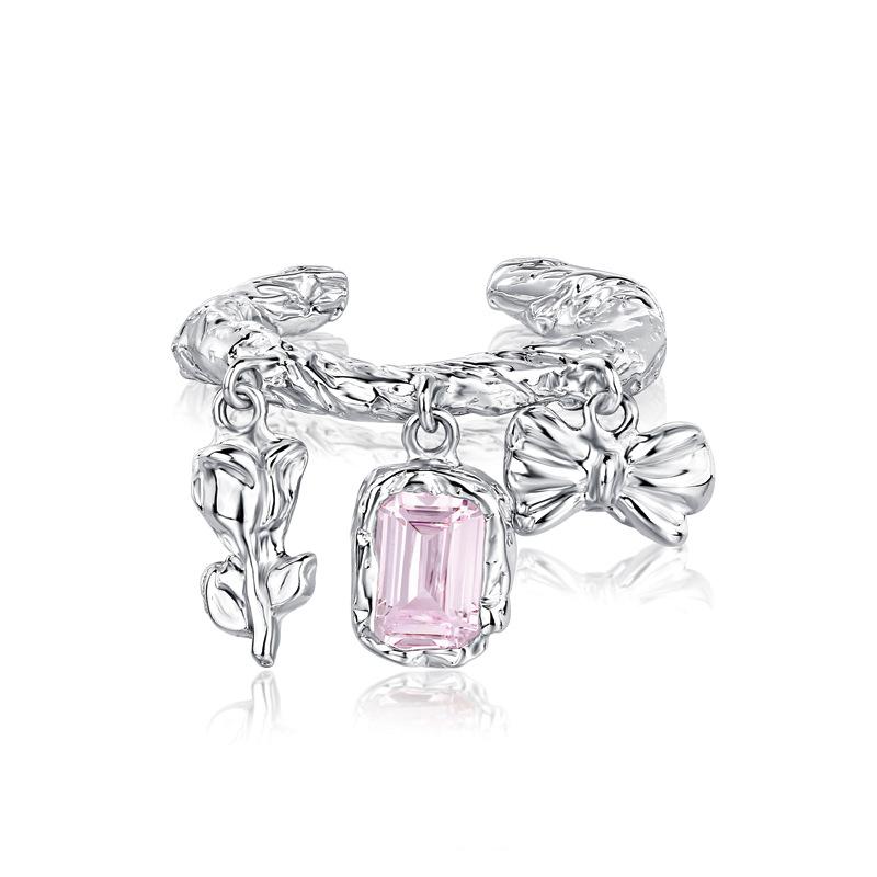 Nischdesign Rosrosett Rosa Diamantbesatt Zirkon Ljus Lyx Högklassig Personlighet Söt Cool Stil Öppningsring Dam