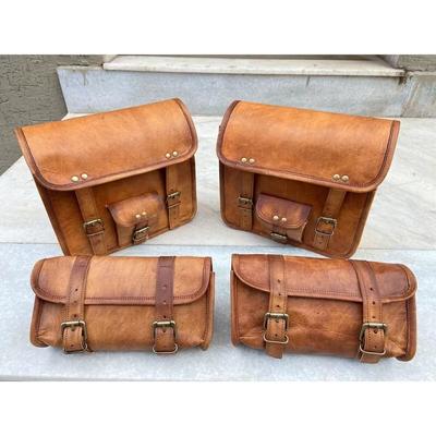 Sacoches de selle de moto en cuir marron, 4 sacoches latérales, ensemble de 4 sacoches