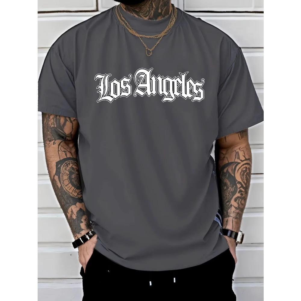 New Men's Casual Polyester Fabric Breathable Round Neck T-shirt with Letter Print Pattern Suitable for Outdoor Shopping Wear