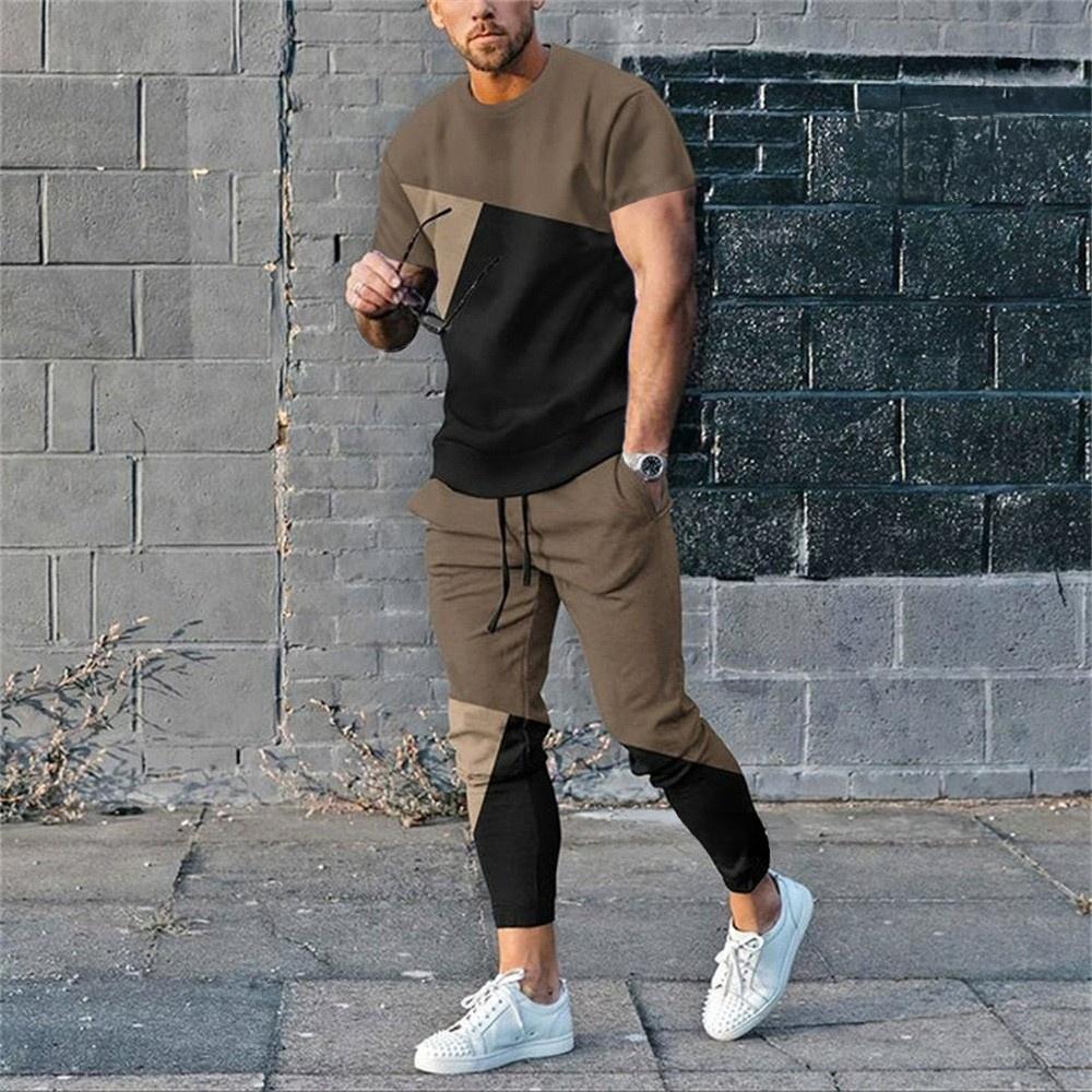 2024 Fashion Men Tshirt Suit Tracksuit 3D Printed Sportswear Short Sleeve T-shirt Long Pants Streetwear 2 Piece Set Male Clothes