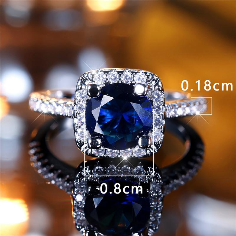 Luxury Female Blue Round Zircon Stone Ring Trendy Silver Color Engagement Cute Bride Wedding Jewelry Gift For Women