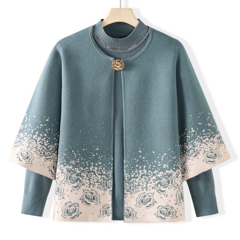 

Вязаный свитер для женщин среднего и пожилого возраста, комплект из двух предметов, наряд для мамы, новый модный свитерный комплект, пальто с темпераментом для женщин среднего возраста 4XL (recommended 130-72.5 kg) синий