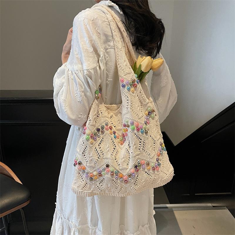 Knitted Hollow Bag Women's Large-capacity New Casual Shoulder Woven Bag Tote Vacation Beach Bag