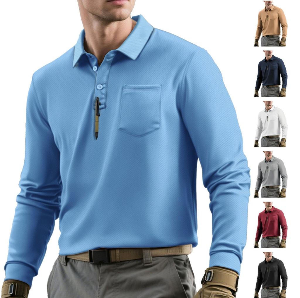 European and American Autumn Men's Long-sleeved Loose Top Lapel T-shirt