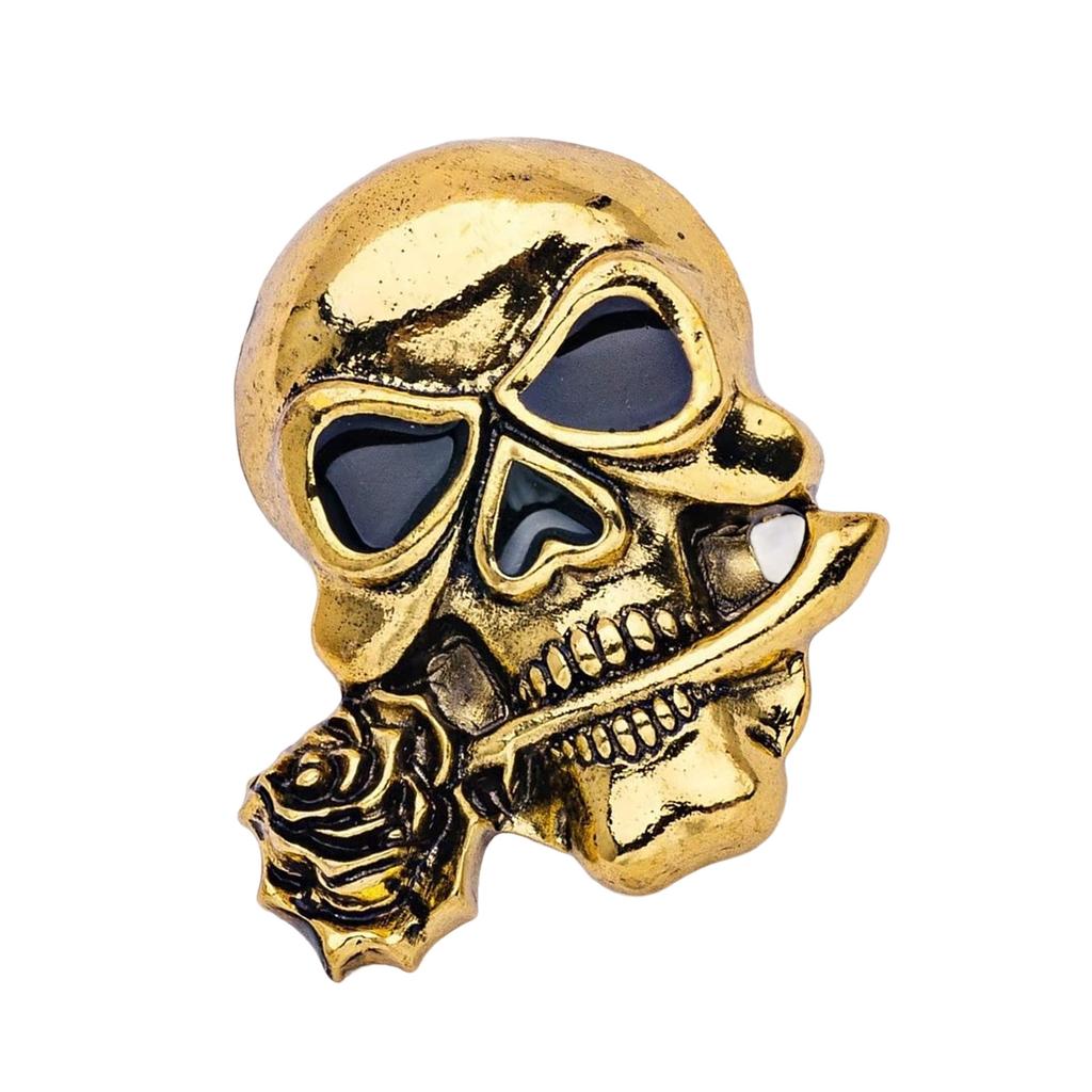 Unique Gothic Rose Skull Brooch for Men Rebellious Alloy Lapel Pin for Suits Jackets and Casual Outfits