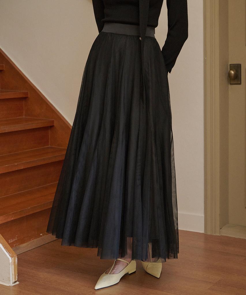 MICANE Chamomile Banding Tulle Long Skirt