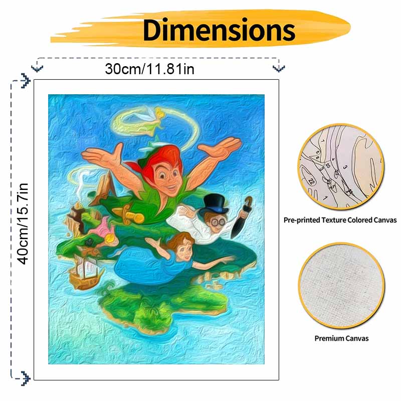 Disney DIY Peter Pan Tinker Bell Oil Painting Art Painting Kit Home Wall Decor Handmade Gift Canvas Craft Picture For Living Room Decor