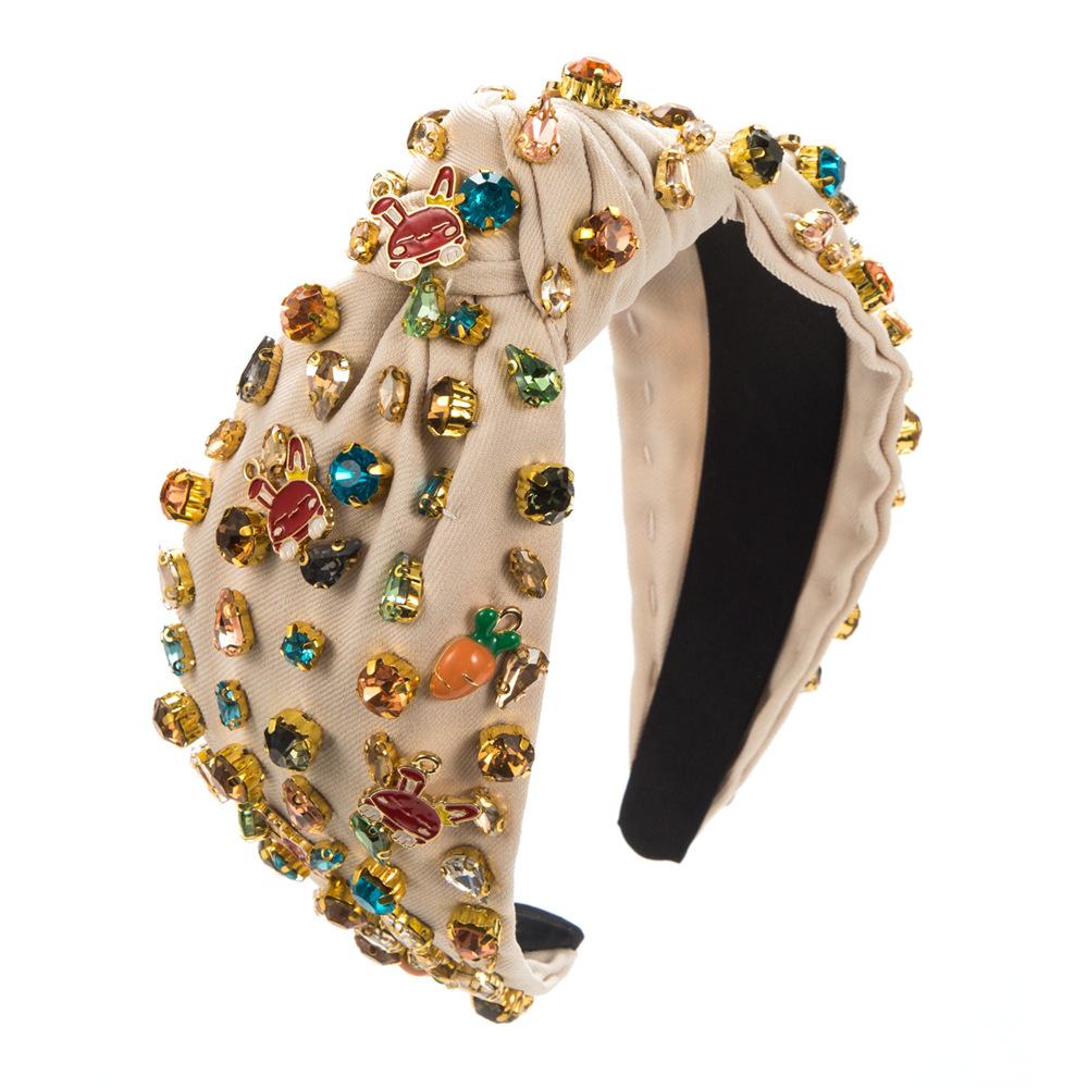 New Baroque Full Diamond Wide-Brim Hair Accessories High Quality Denim Fabric Diamond-Embedded Hand-Stitched Rabbit Headband