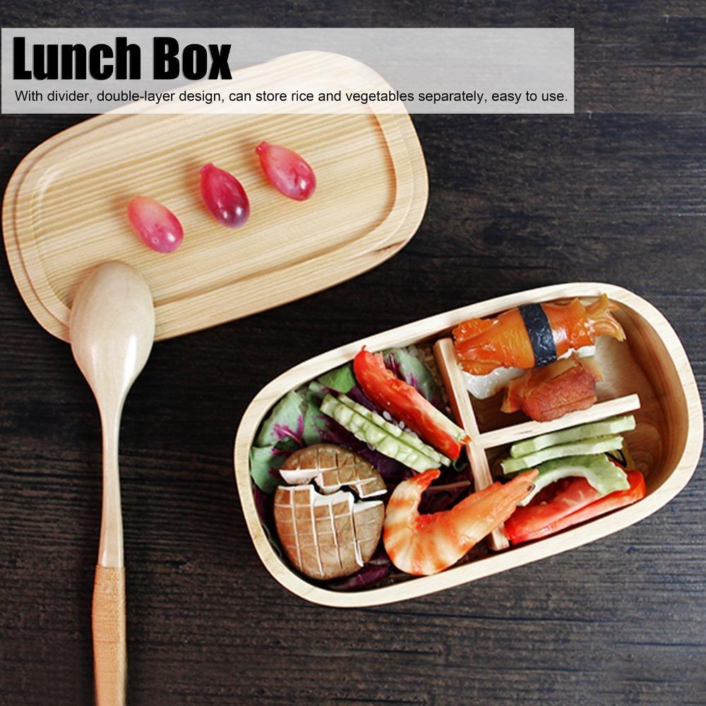 Wooden Material Japanese Bento Box With Divider Portable Sushi Box  For Home Office абрикосовый