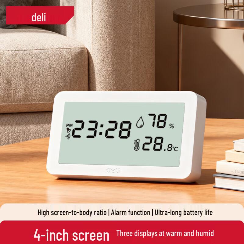Deli Smart Digital Thermometer Hygrometer with Clock