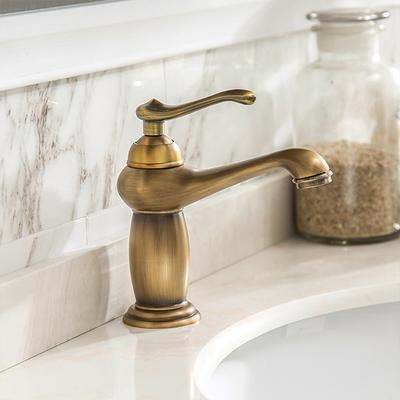 Koupelnová baterie s povrchovou úpravou v antickém bronzu, mosazné umyvadlo, masivní mosazné baterie, jednoruční směšovací baterie, koupelnový jeřáb ELFCT001-F