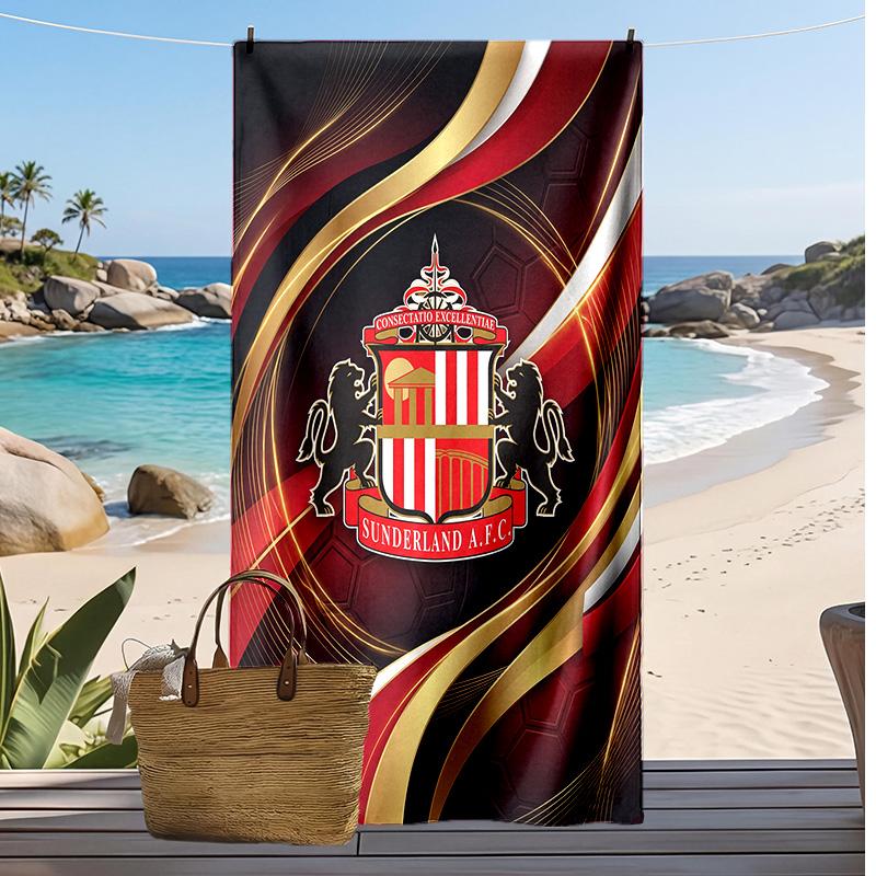 Sunderland Football Print Beach Towel, Large Soft Quick Dry Towel for Beach Camping Swimming