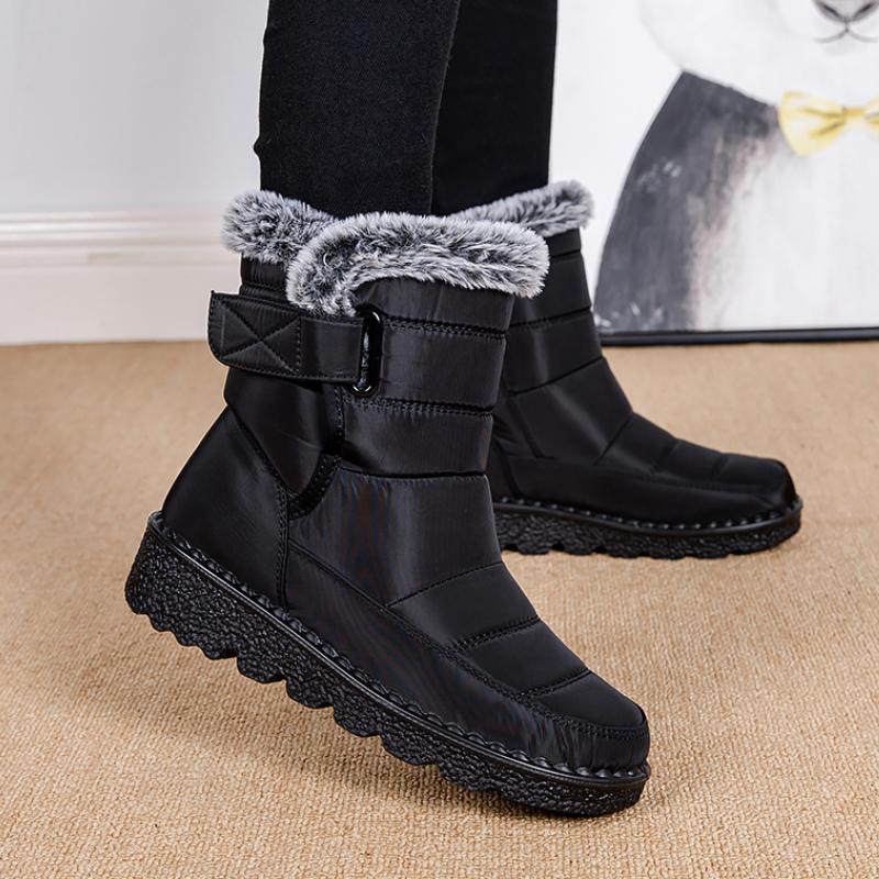 

Модные водонепроницаемые зимние ботинки для женщин, длинные плюшевые зимние ботинки из искусственного меха, женские ботильоны 42 чёрный