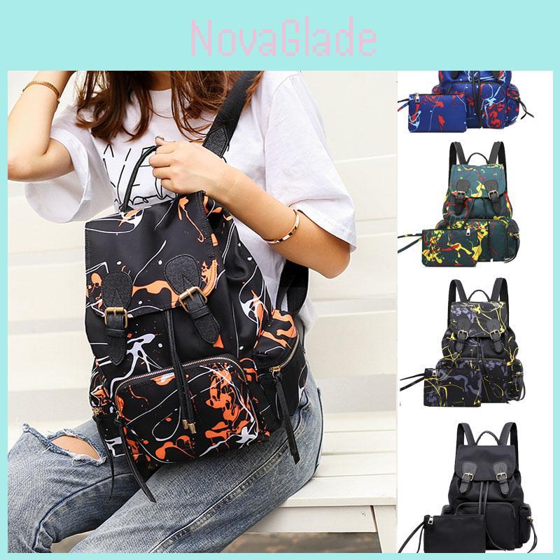 Versatile Korean Style Female Backpack With Graffiti Pattern And Pure Color