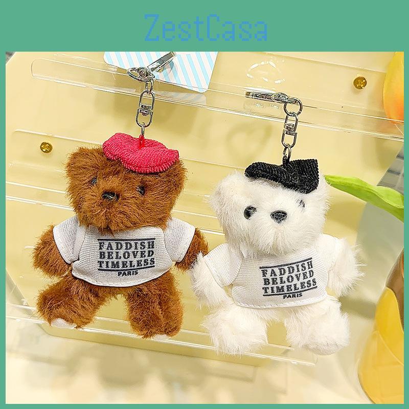 Trendy White And Brown Teddy Bear Plush Keychain Hangable Decoration Keys For