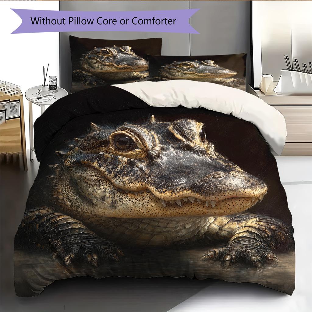 Black Crocodile Pattern Bedding Home Decoration Birthday Gift (1 * Duvet Cover + 2 * Pillowcase, Without Core)